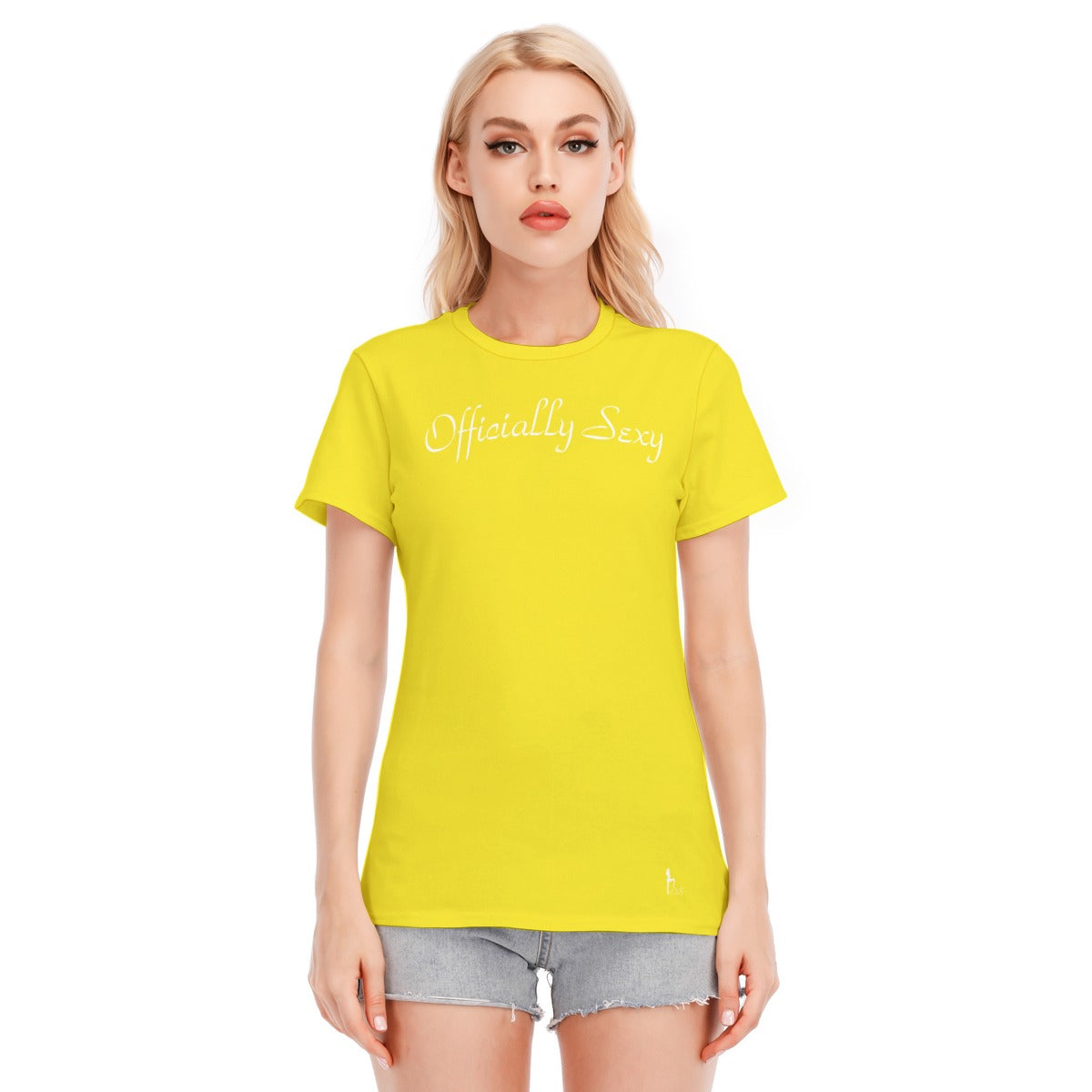 👚 Officially Sexy Colors Collection Lemon Yellow With White Logo Women's Round Neck T-Shirt | 190GSM Cotton Color #F8E71C 👚