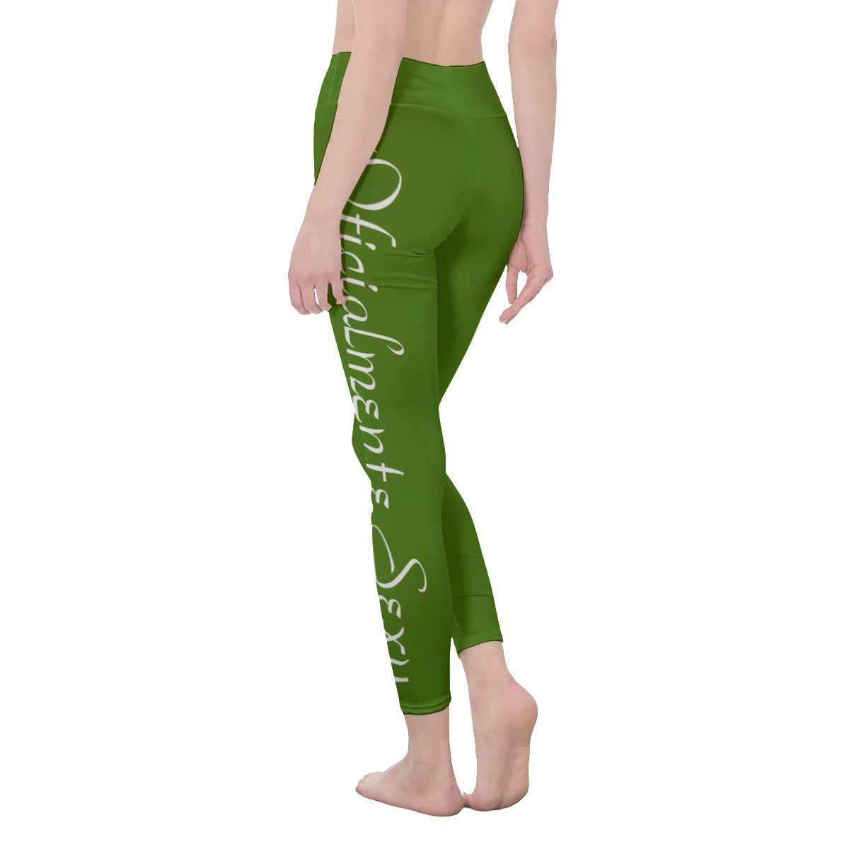 👖 Oficialmente Sexy Colors Collection Atlantis Green With White Logo Women's High Waist Leggings Color #417505 👖
