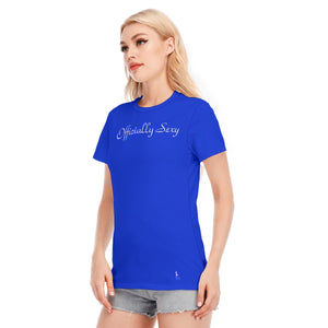 👚 Officially Sexy Persian Blue With White Logo Women's Round Neck T-Shirt | 190GSM Cotton Color #0227D0 👚