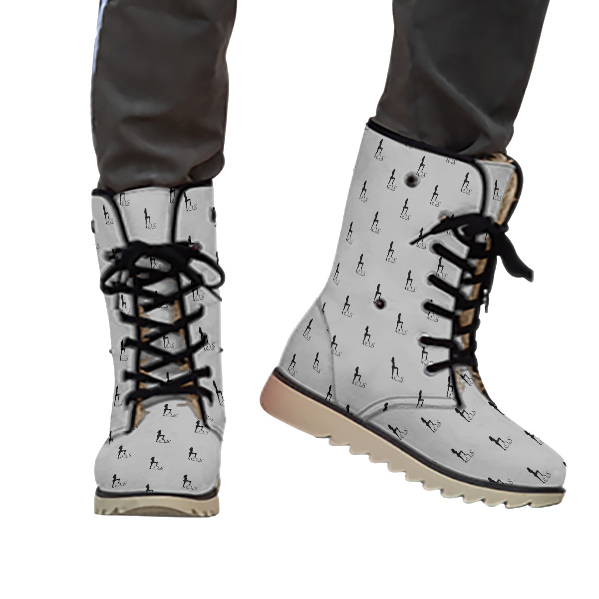 Officially Sexy Light Grey & Black Skyline Collection Plush Boots