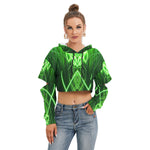 Officially Sexy Neon Green Laser Hearts Collection Women's Heavy Fleece Hoodie With Hollow Out Sleev