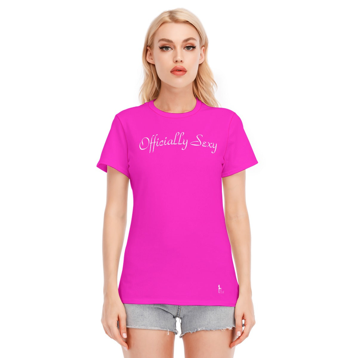 👚 Officially Sexy Shocking Pink With White Logo Women's Round Neck T-Shirt | 190GSM Cotton Color #FE13C2👚
