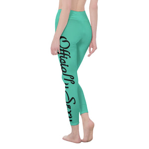 Officially Sexy Turquoise Green Women's High Waist Leggings With Black Logos