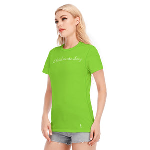 👚 Oficialmente Sexy Colors Collection Yellow Green With White Logo Women's Round Neck T-Shirt | 190GSM Cotton Color #7ED321 👚