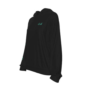 Oficialmente Sexy Black Women's Casual Hoodie With Turquoise Green Logos