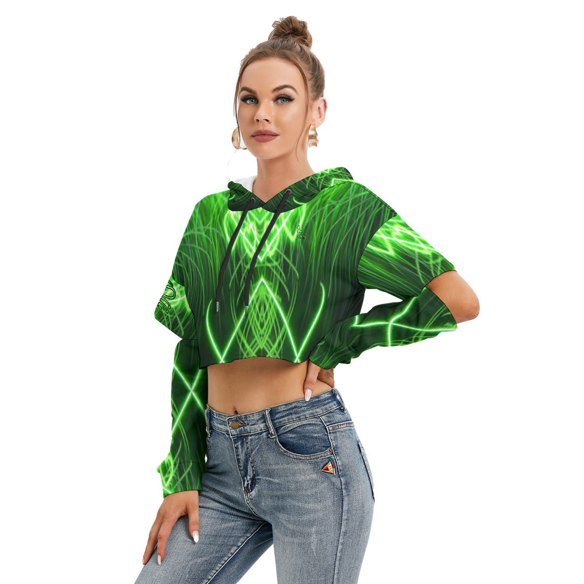 Officially Sexy Neon Green Laser Hearts Collection Women's Heavy Fleece Hoodie With Hollow Out Sleev