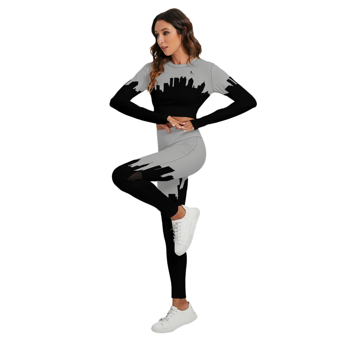 Officially Sexy Light Grey & Black Skyline Women's Sport Set With Backless Top And Leggings