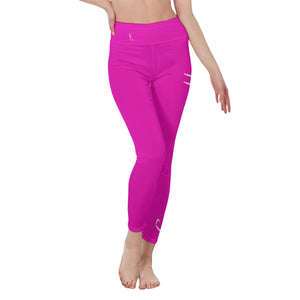 👖 Officially Sexy Colors Collection Shocking Pink With White Logo Women's High Waist Leggings Color #FE13C2 👖