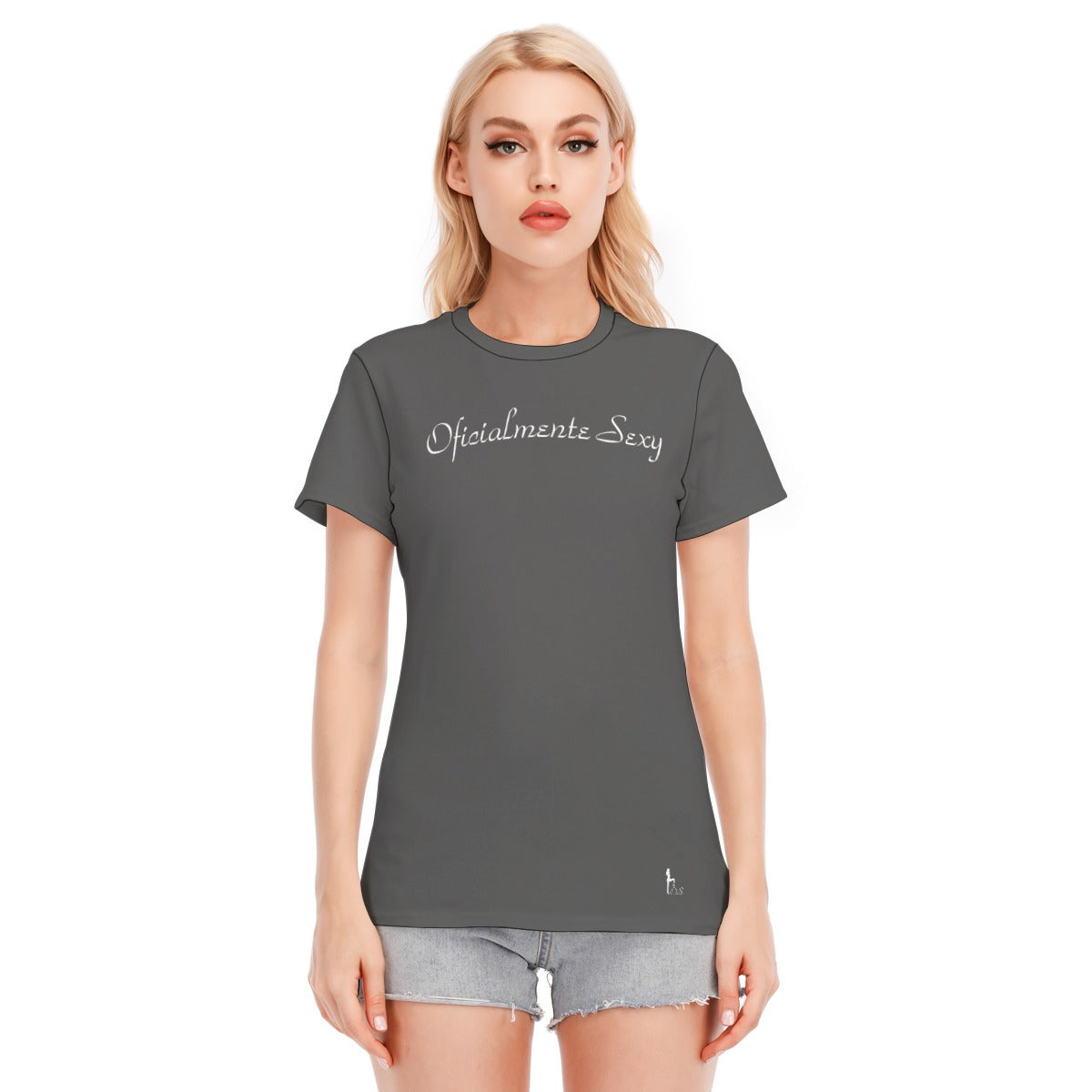 👚 Oficialmente Sexy Charcoal With White Logo Women's Round Neck T-Shirt | 190GSM Cotton Color #4A4A4A 👚