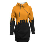 Officially Sexy Neon Orange & Black Skyline Collection Women's Pullover Hoodie Dress