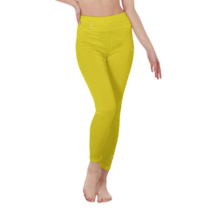 👖 Oficialmente Sexy Colors Collection Lemon Yellow With White Logo Women's High Waist Leggings Color #F8E71C 👖