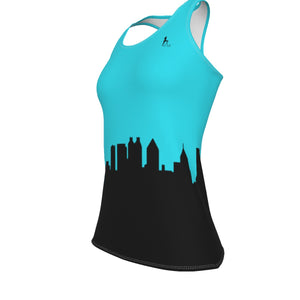 Officially Sexy Neon Turquoise & Black Skyline Women's Racerback Tank Top