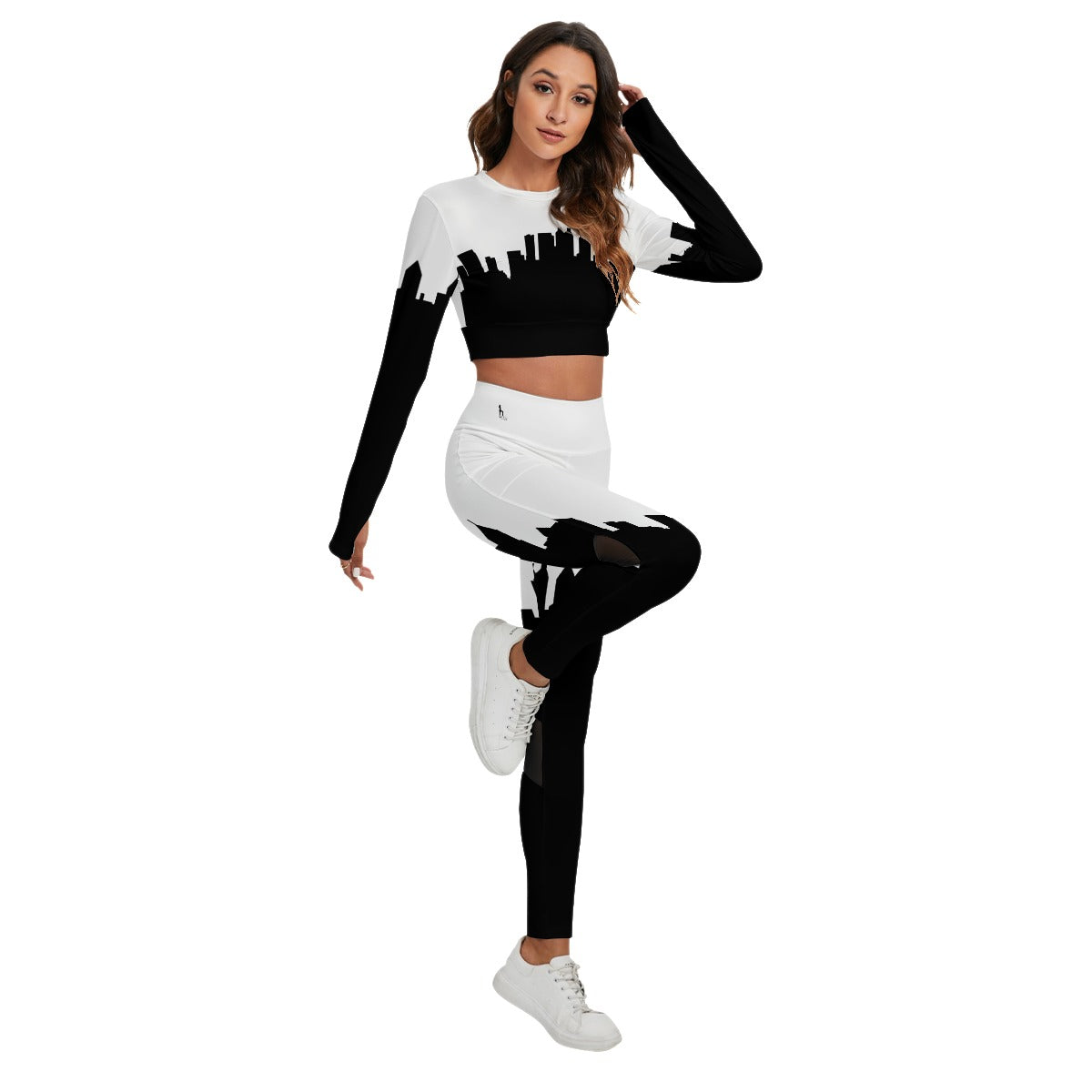 Officially Sexy White & Black Skyline Women's Sport Set With Backless Top And Leggings