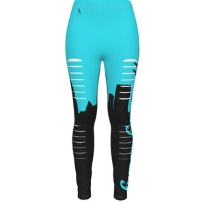 Officially Sexy Turquoise & Black Skyline Collection Ripped Leggings