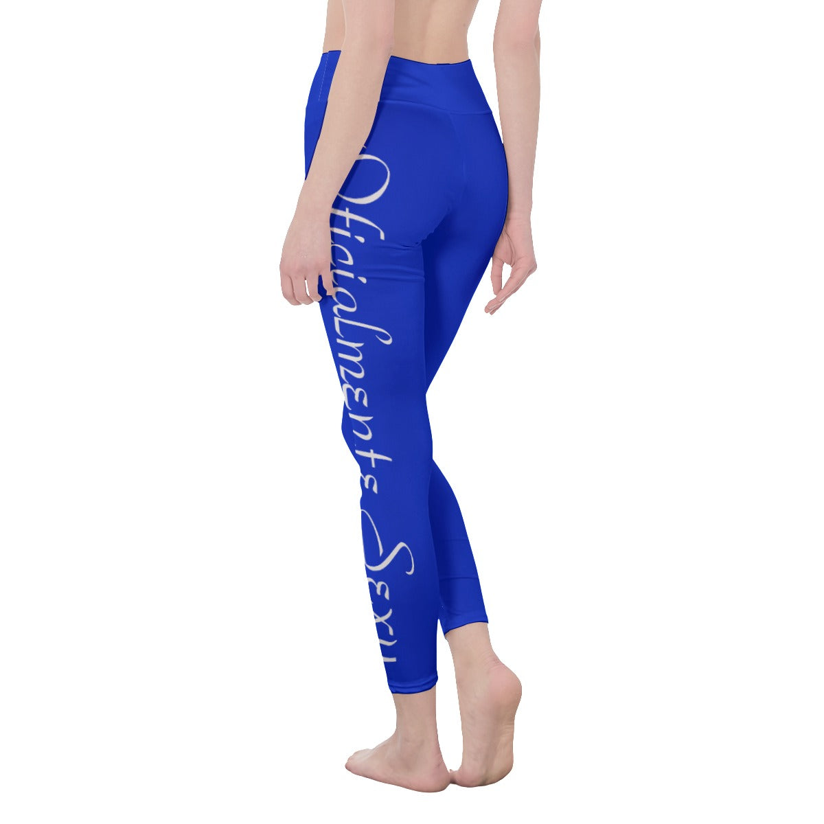 👖 Oficialmente Sexy Colors Collection Persian Blue With White Logo Women's High Waist Leggings Color #0227D0 👖