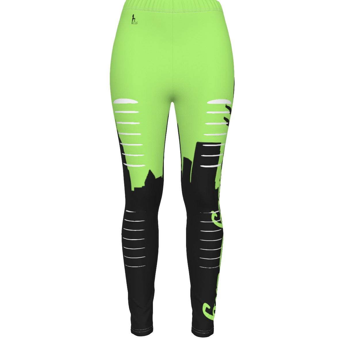 Officially Sexy Neon Green & Black Skyline Collection Ripped Leggings
