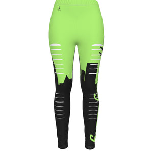 Officially Sexy Neon Green & Black Skyline Collection Ripped Leggings