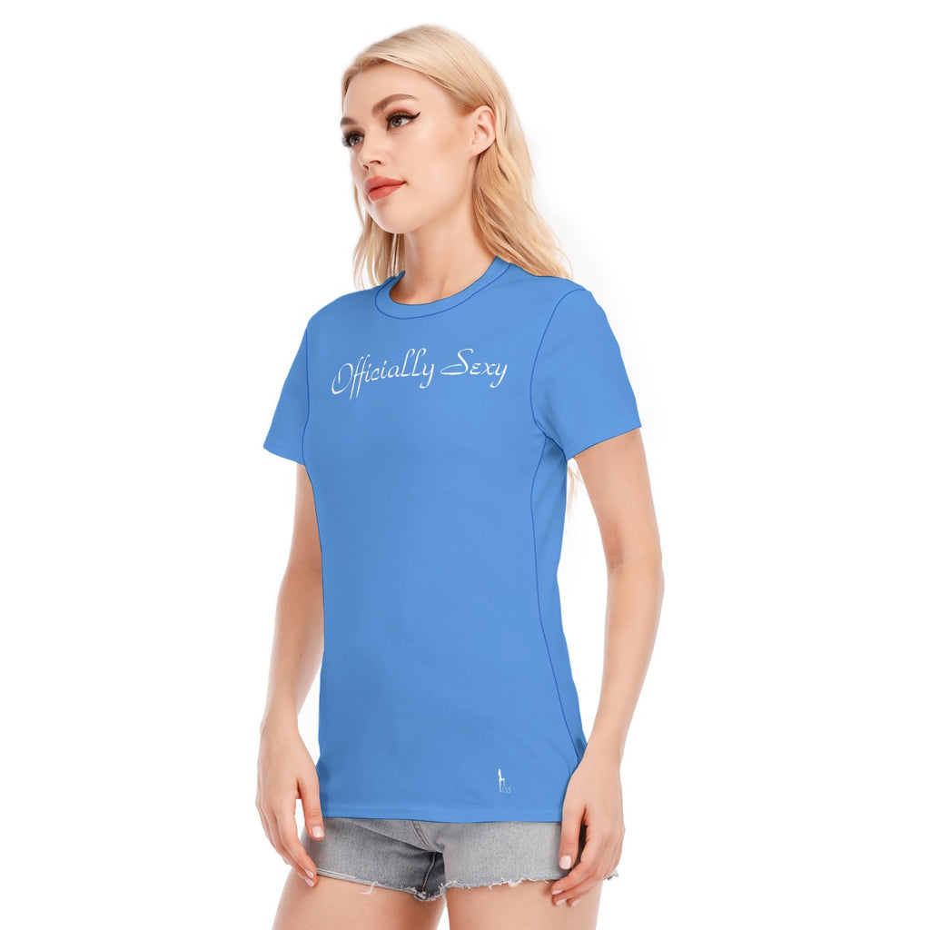 👚 Officially Sexy Cornflower With White Logo Women's Round Neck T-Shirt | 190GSM Cotton Color #9b9b9b 👚