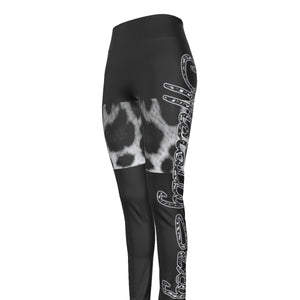 Officially Sexy Snow Leopard Print Collection Women's Black High Waist Thigh High Booty Popper Leggings 2 #2 (English) 4