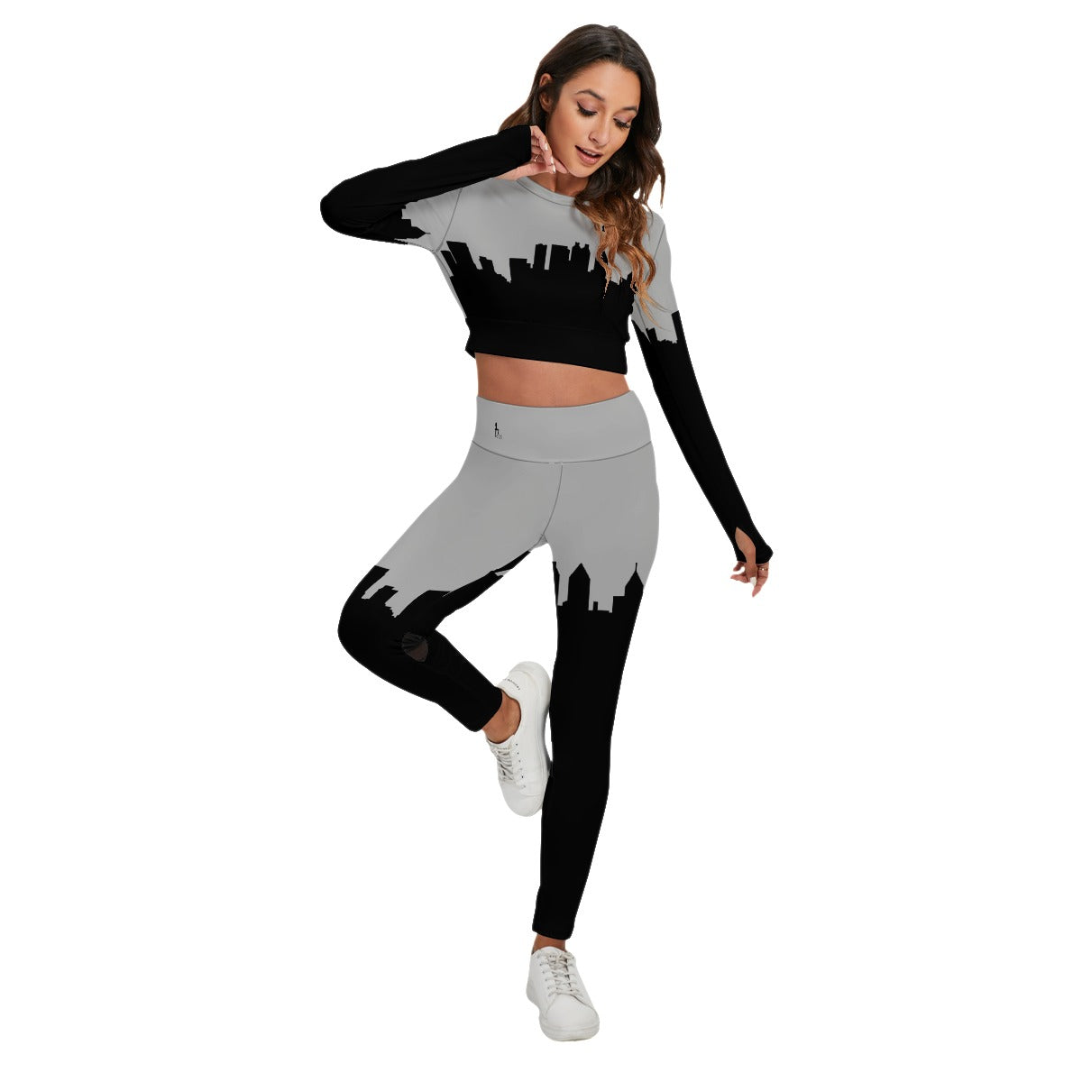 Officially Sexy Light Grey & Black Skyline Women's Sport Set With Backless Top And Leggings