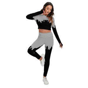 Officially Sexy Light Grey & Black Skyline Women's Sport Set With Backless Top And Leggings