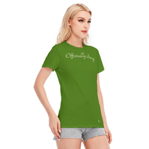 👚 Officially Sexy Atlantis Green With White Logo Women's Round Neck T-Shirt | 190GSM Cotton Color #417505 👚