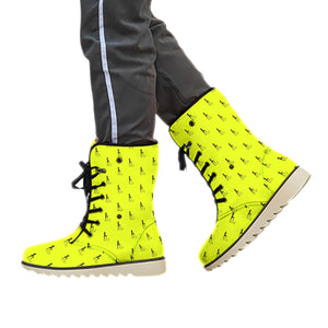 Officially Sexy Neon Yellow & Black Skyline Collection Plush Boots
