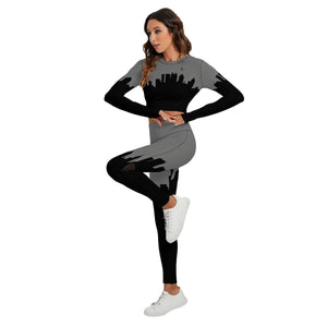 Officially Sexy Dark Grey & Black Skyline Women's Sport Set With Backless Top And Leggings