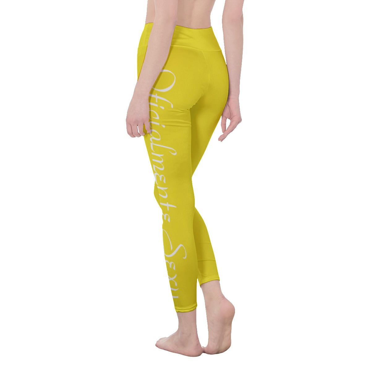 👖 Oficialmente Sexy Colors Collection Lemon Yellow With White Logo Women's High Waist Leggings Color #F8E71C 👖