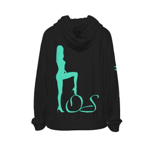 Officially Sexy Black Women's Casual Hoodie With Turquoise Green Logos
