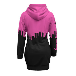 Officially Sexy Neon Pink & Black Skyline Collection Women's Pullover Hoodie Dress