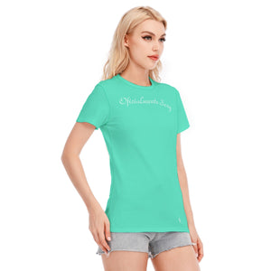 👚 Oficialmente Sexy Turquoise Green With White Logo Women's Round Neck T-Shirt | 190GSM CottonColor #50E3C2 👚