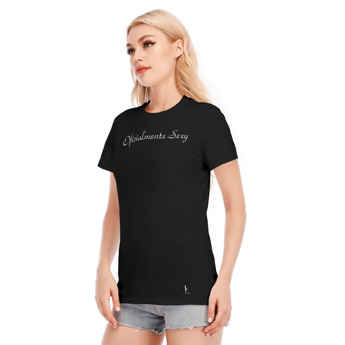 👚 Oficialmente Sexy Black With White Logo Women's Round Neck T-Shirt | 190GSM Cotton Color #000000 👚