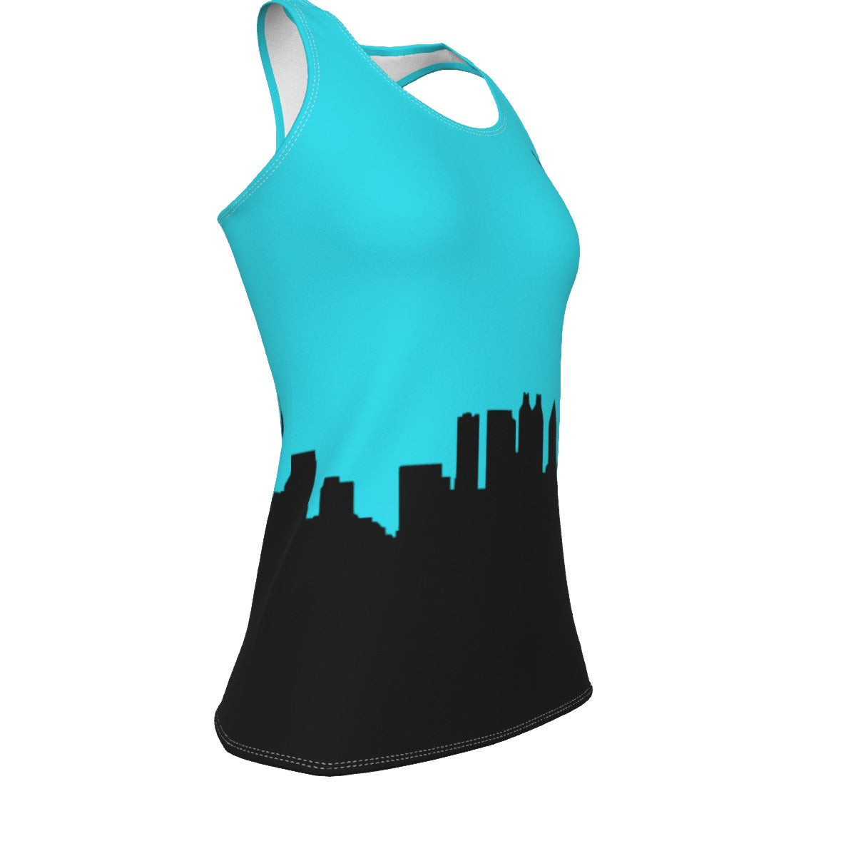 Officially Sexy Neon Turquoise & Black Skyline Women's Racerback Tank Top