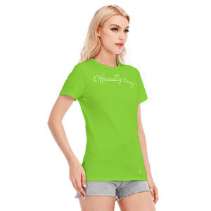 👚 Officially Sexy Colors Collection Yellow Green With White Logo Women's Round Neck T-Shirt | 190GSM CottonColor #7ED321 👚