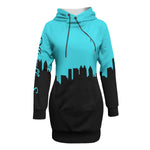Officially Sexy Turquoise & Black Skyline Collection Women's Pullover Hoodie Dress