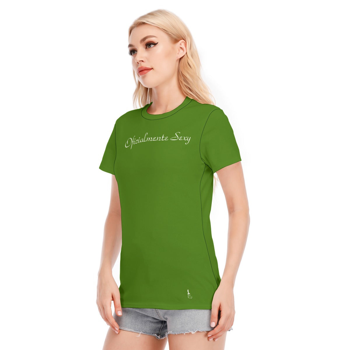 👚 Oficialmente Sexy Atlantis Green With White Logo Women's Round Neck T-Shirt | 190GSM Cotton Color #417505 👚