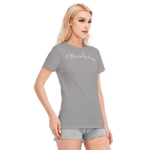 👚 Officially Sexy Noble Grey With White Logo Women's Round Neck T-Shirt | 190GSM Cotton Color #9b9b9b 👚