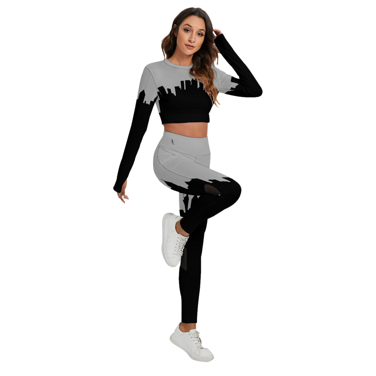 Officially Sexy Light Grey & Black Skyline Women's Sport Set With Backless Top And Leggings