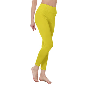 👖 Oficialmente Sexy Colors Collection Lemon Yellow With White Logo Women's High Waist Leggings Color #F8E71C 👖