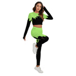 Officially Sexy Neon Green & Black Skyline Women's Sport Set With Backless Top And Leggings