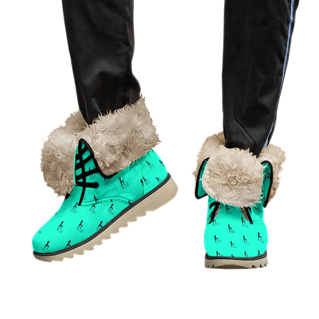 Officially Sexy Sea Green & Black Skyline Collection Plush Boots