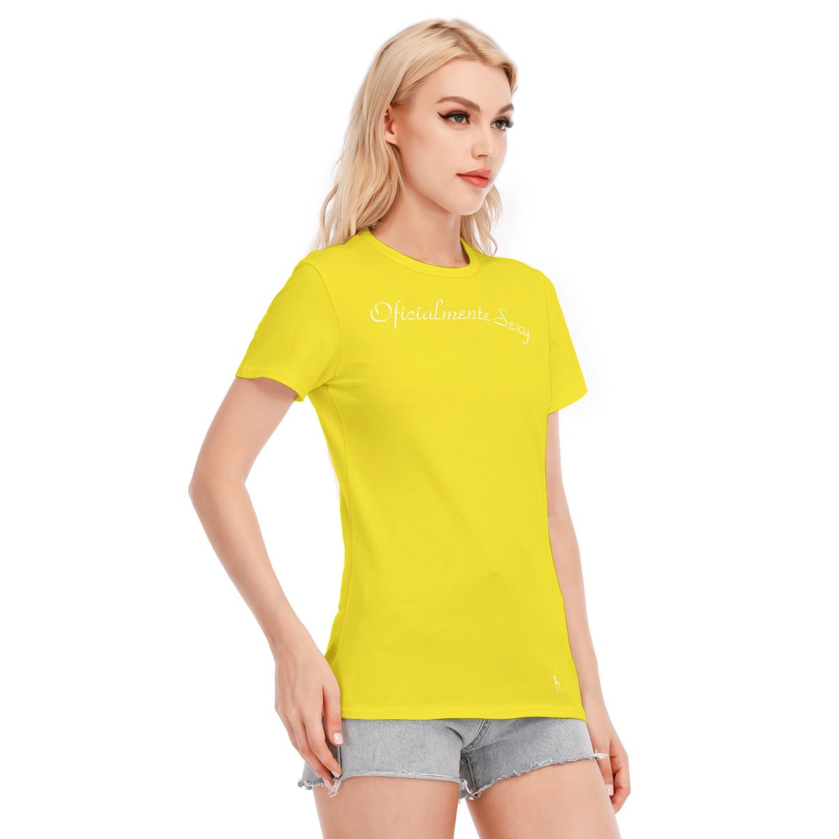 👚 Oficialmente Sexy Colors Collection Lemon Yellow With White Logo Women's Round Neck T-Shirt | 190GSM Cotton Color #F8E71C 👚