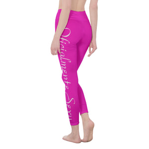 👖 Oficialmente Sexy Colors Collection Shocking Pink With White Logo Women's High Waist Leggings Color #FE13C2 👖