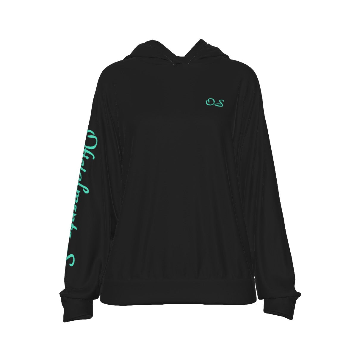 Oficialmente Sexy Black Women's Casual Hoodie With Turquoise Green Logos
