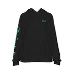 Oficialmente Sexy Black Women's Casual Hoodie With Turquoise Green Logos