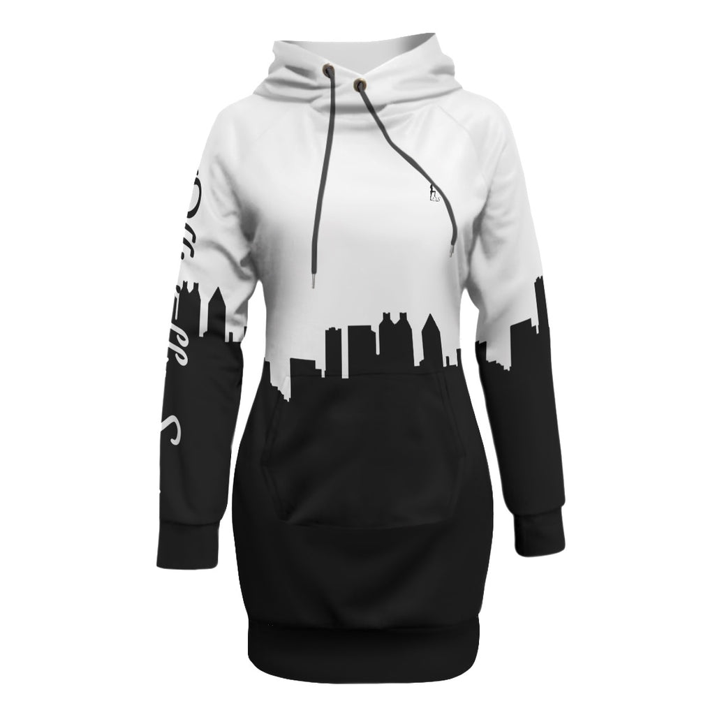 Officially Sexy White & Black Skyline Collection Women's Pullover Hoodie Dress