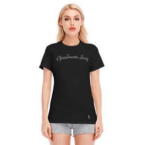 👚 Oficialmente Sexy Black With White Logo Women's Round Neck T-Shirt | 190GSM Cotton Color #000000 👚