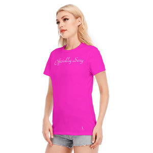 👚 Officially Sexy Shocking Pink With White Logo Women's Round Neck T-Shirt | 190GSM Cotton Color #FE13C2👚