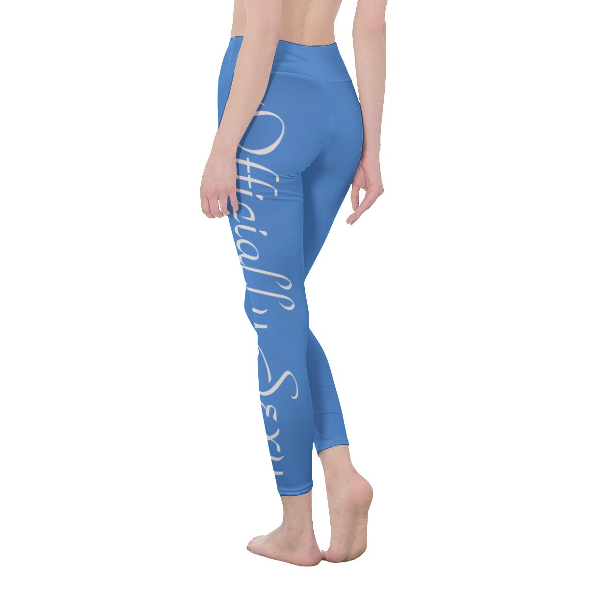 👖 Officially Sexy Colors Collection Cornflower Blue With White Logo Women's High Waist Leggings Color #4A90E2 👖